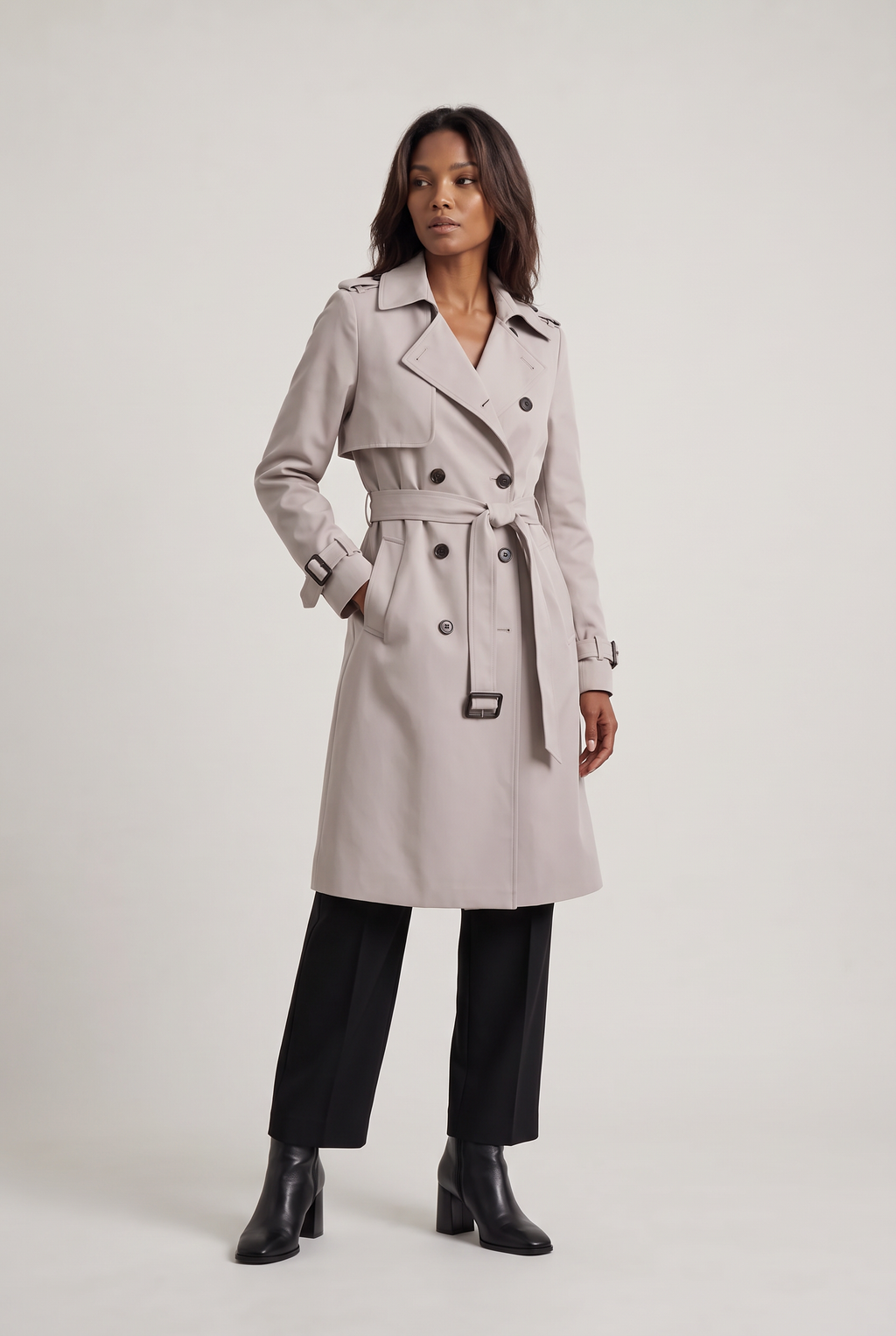 Women's Double-Breasted Belted Longline Trench Coat