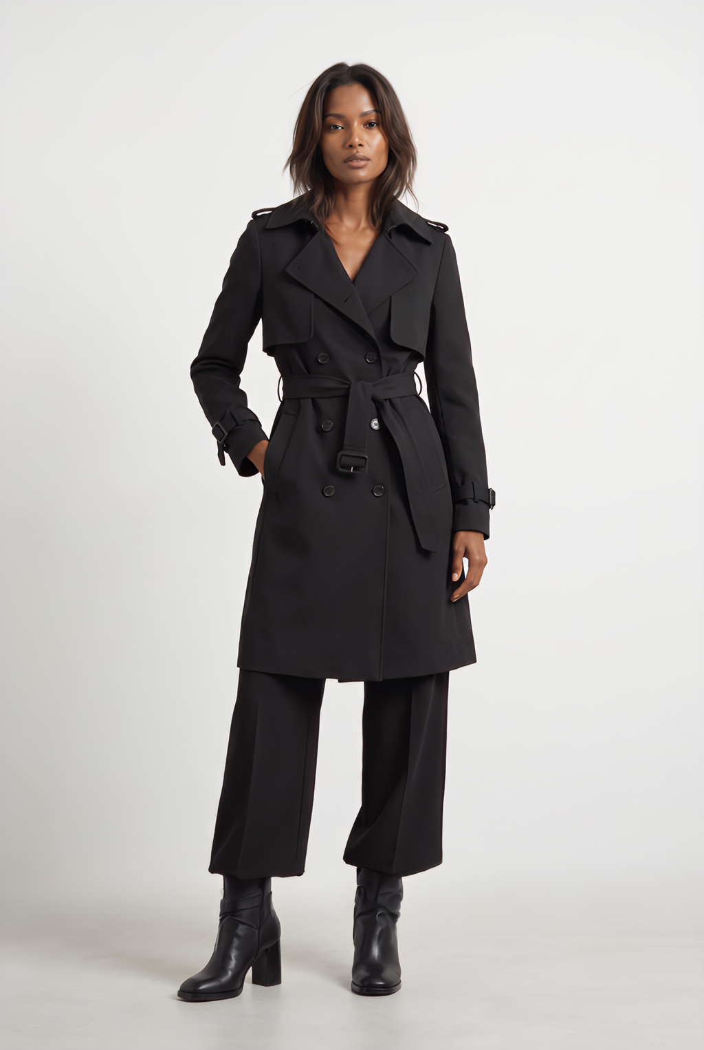 Women's Double-Breasted Belted Longline Trench Coat