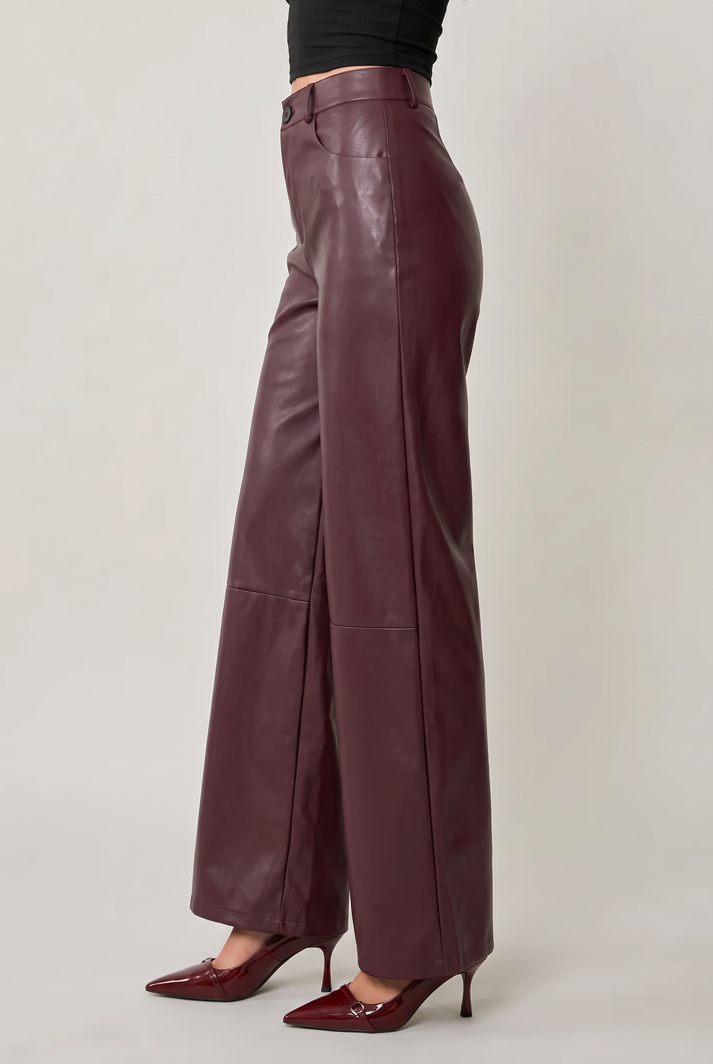 Women’s High-Waist Faux Leather Wide-Leg Trousers