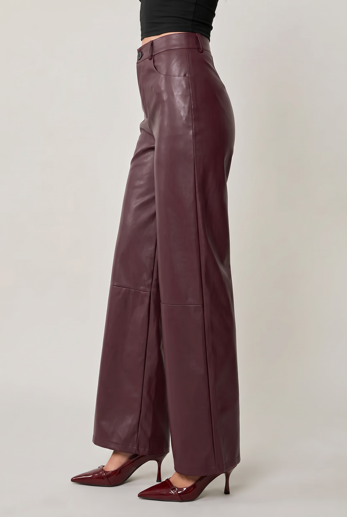 Women’s High-Waist Faux Leather Wide-Leg Trousers