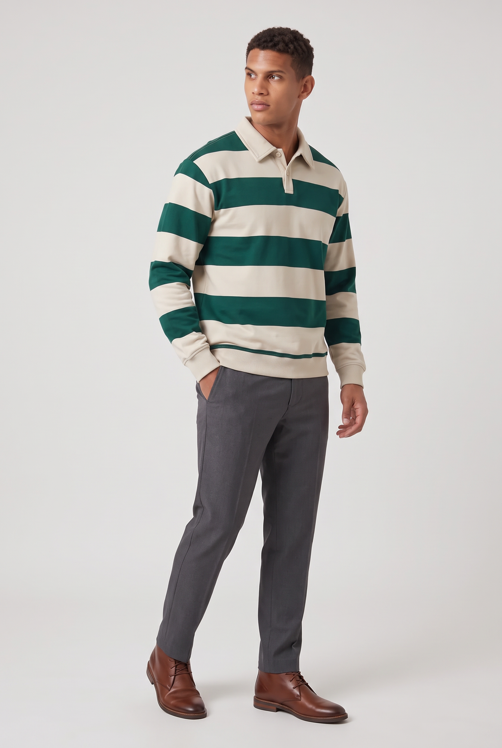 Men’s Rugby Polo - Striped Long Sleeve Shirt