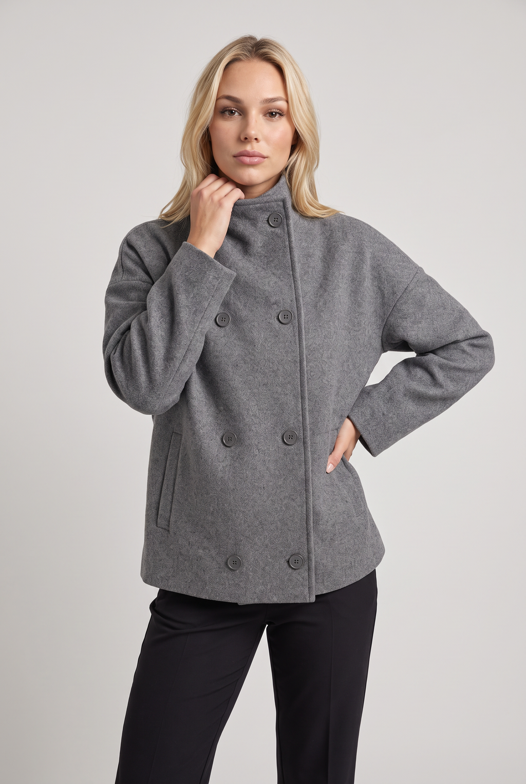 Women’s Double-Breasted High Collar Pea Coat
