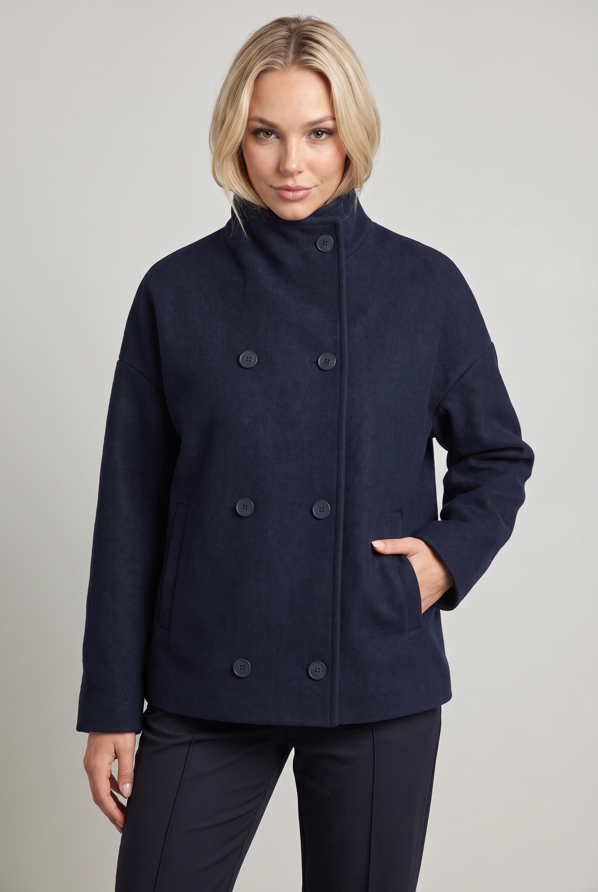 Women’s Double-Breasted High Collar Pea Coat