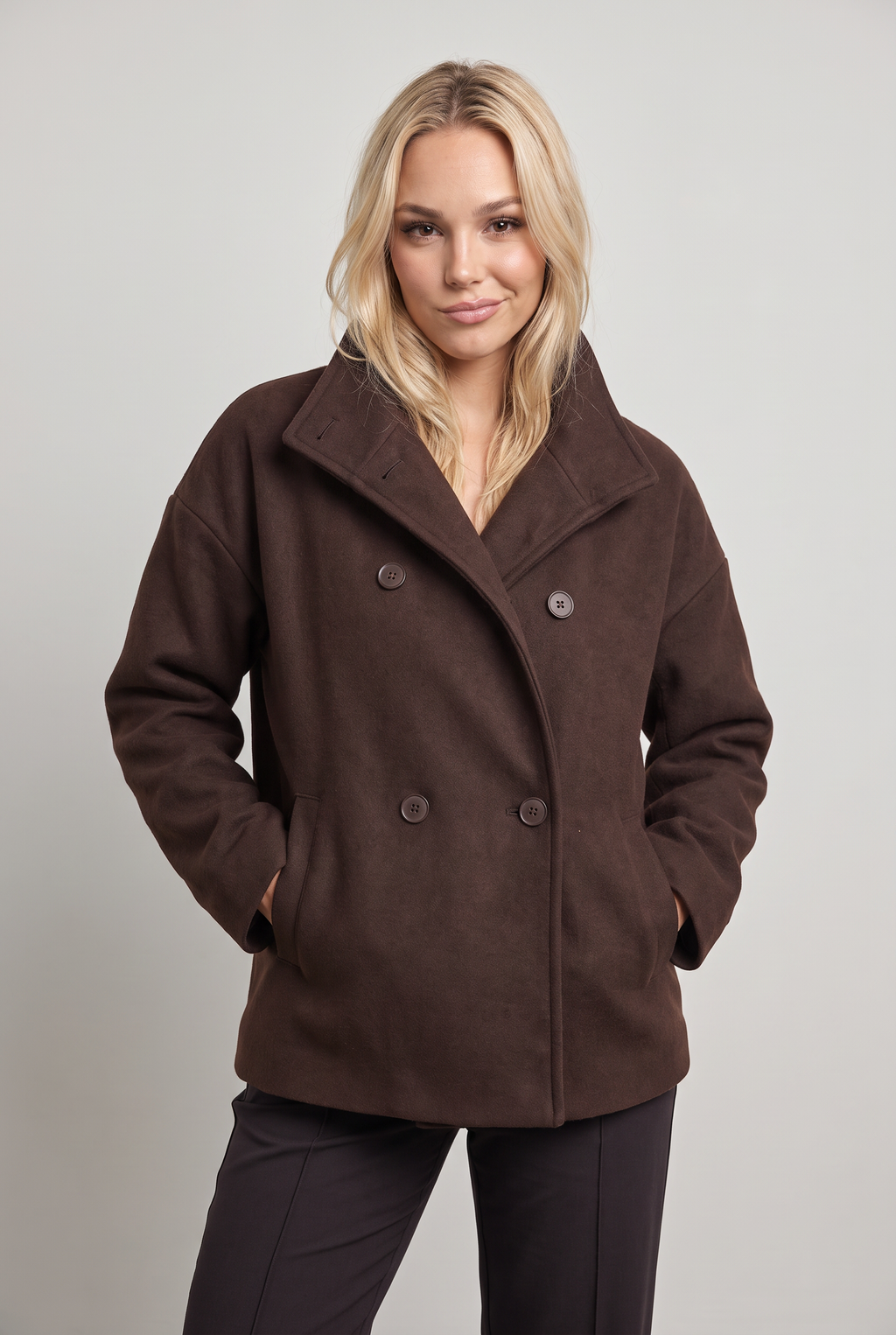 Women’s Double-Breasted High Collar Pea Coat