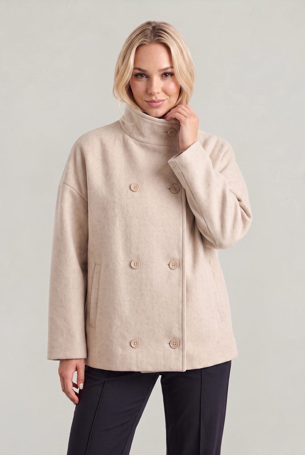 Women’s Double-Breasted High Collar Pea Coat