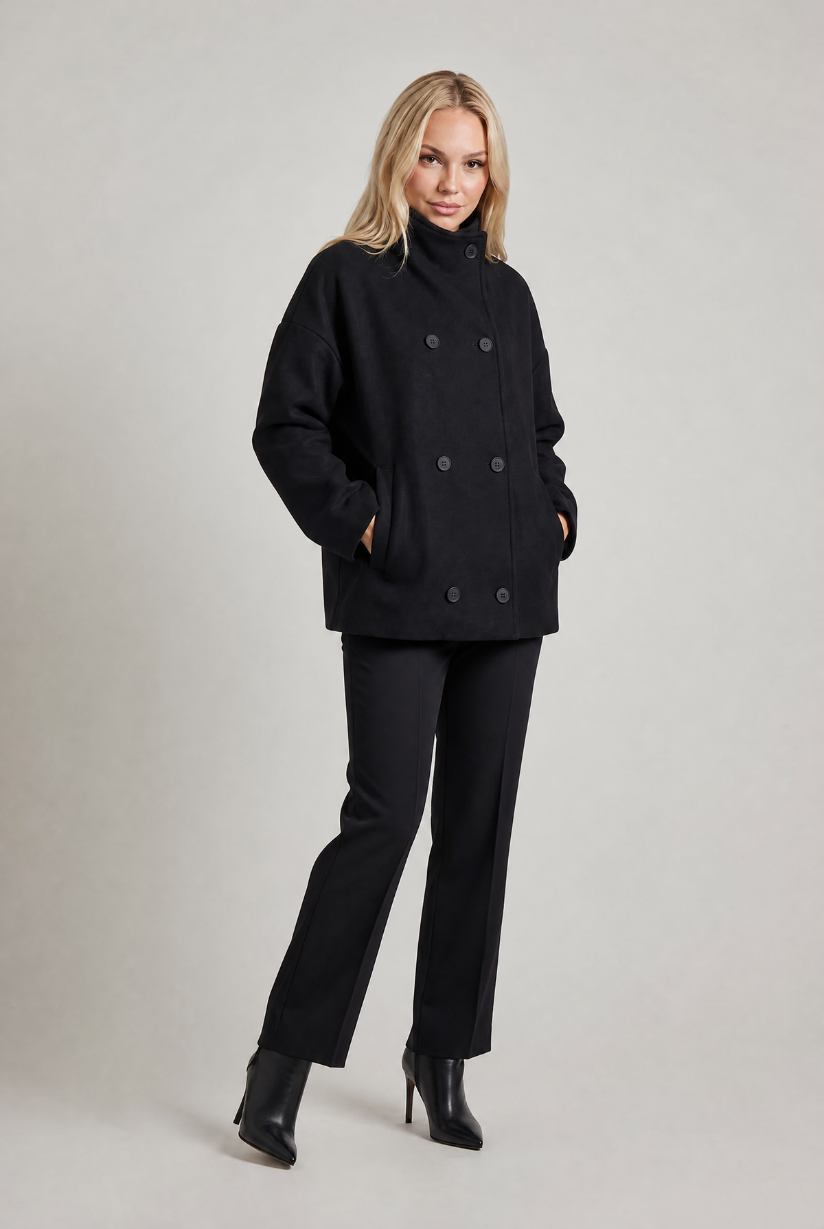 Women’s Double-Breasted High Collar Pea Coat
