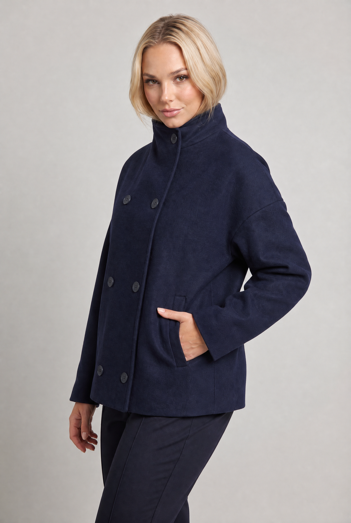 Women’s Double-Breasted High Collar Pea Coat