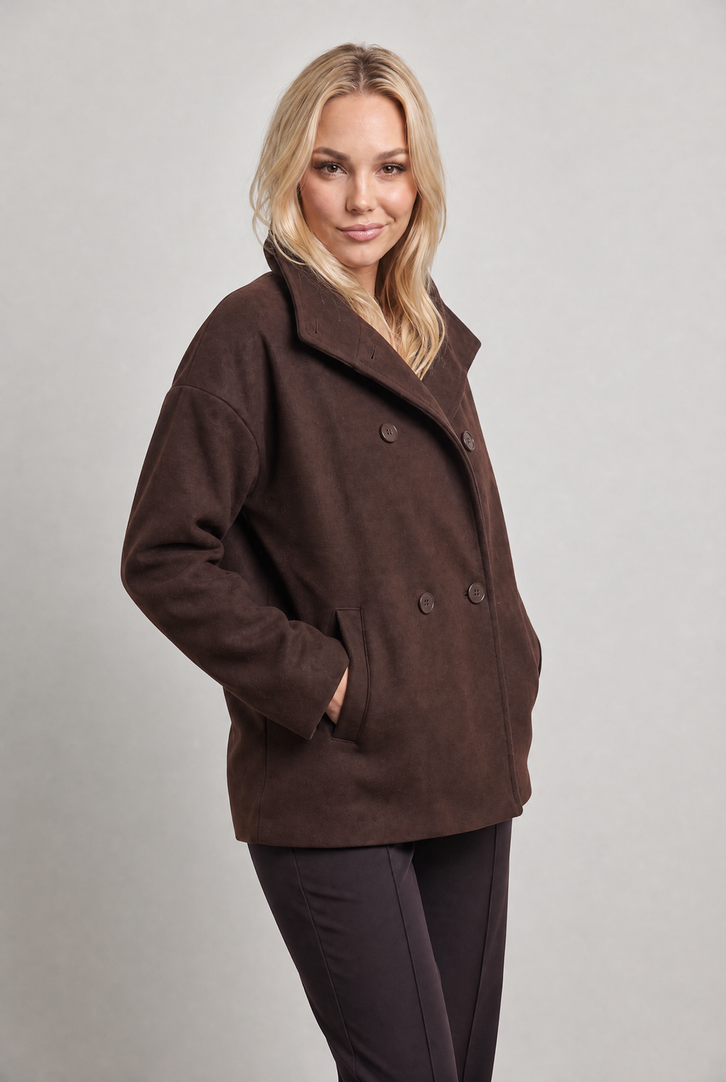 Women’s Double-Breasted High Collar Pea Coat