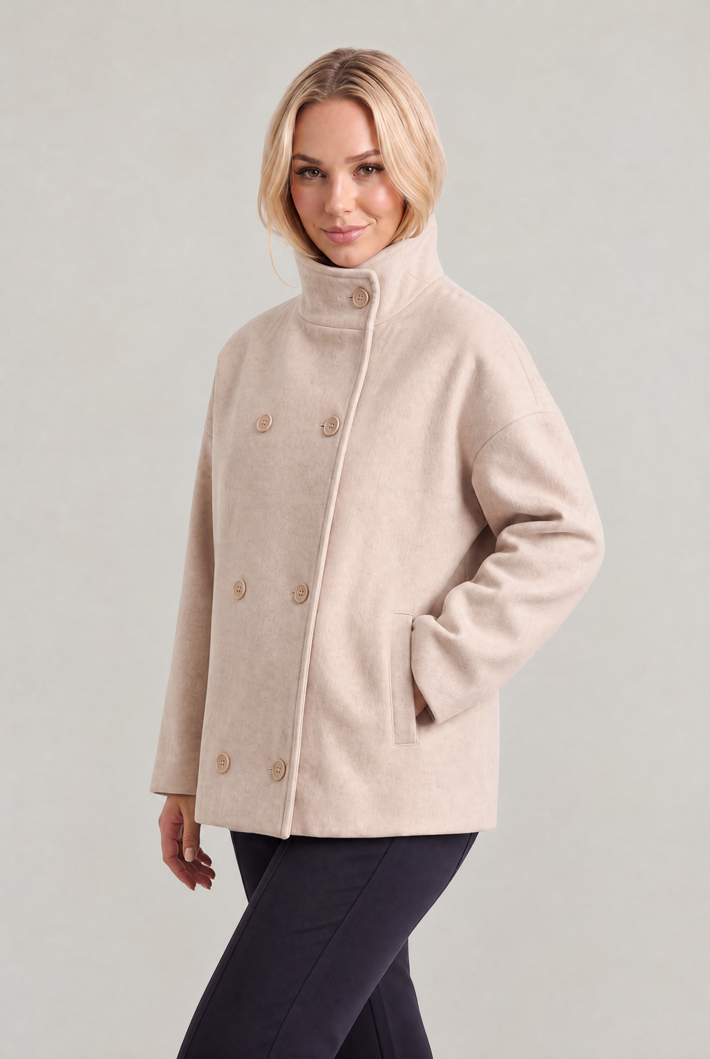 Women’s Double-Breasted High Collar Pea Coat