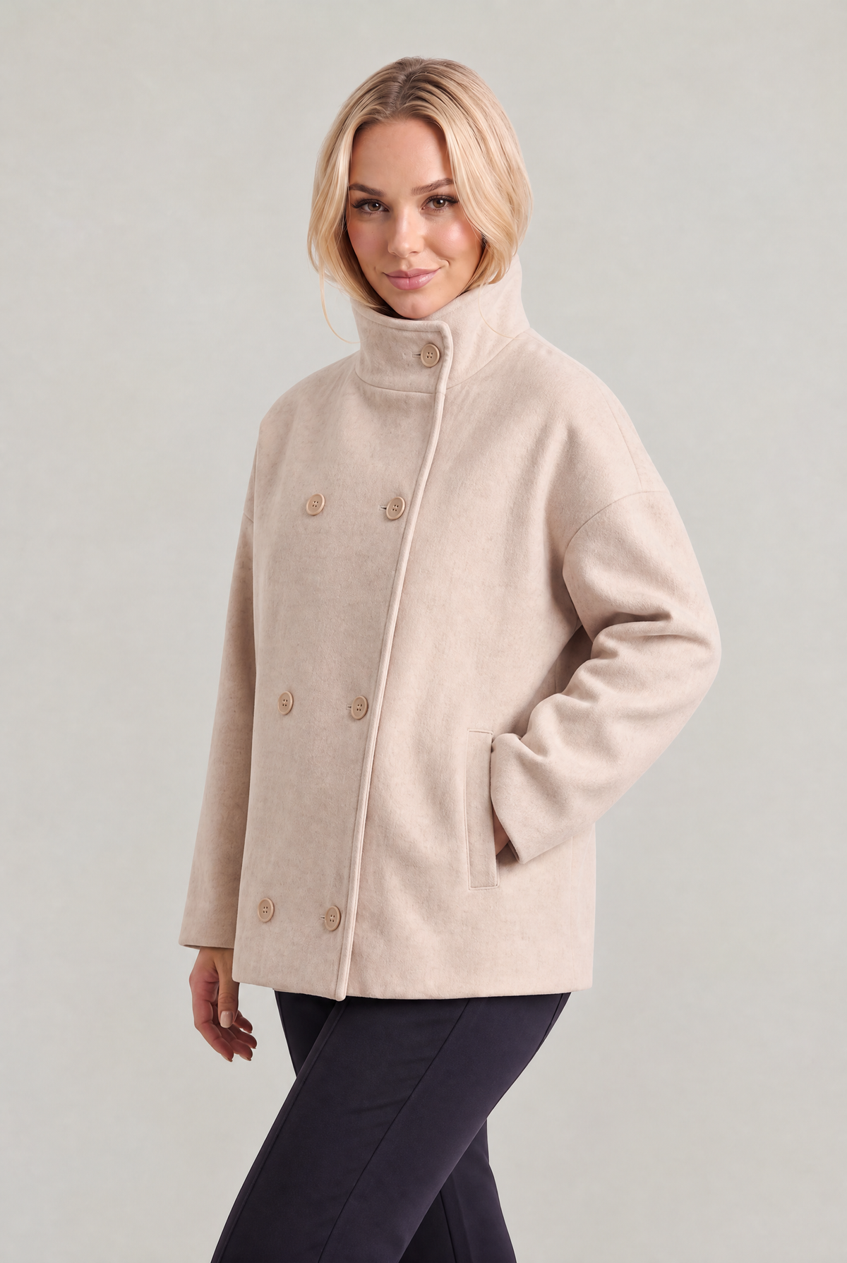 Women’s Double-Breasted High Collar Pea Coat