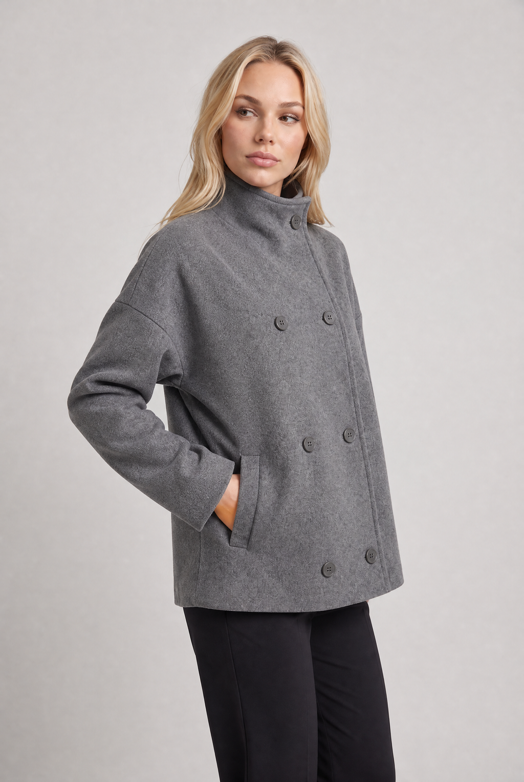 Women’s Double-Breasted High Collar Pea Coat