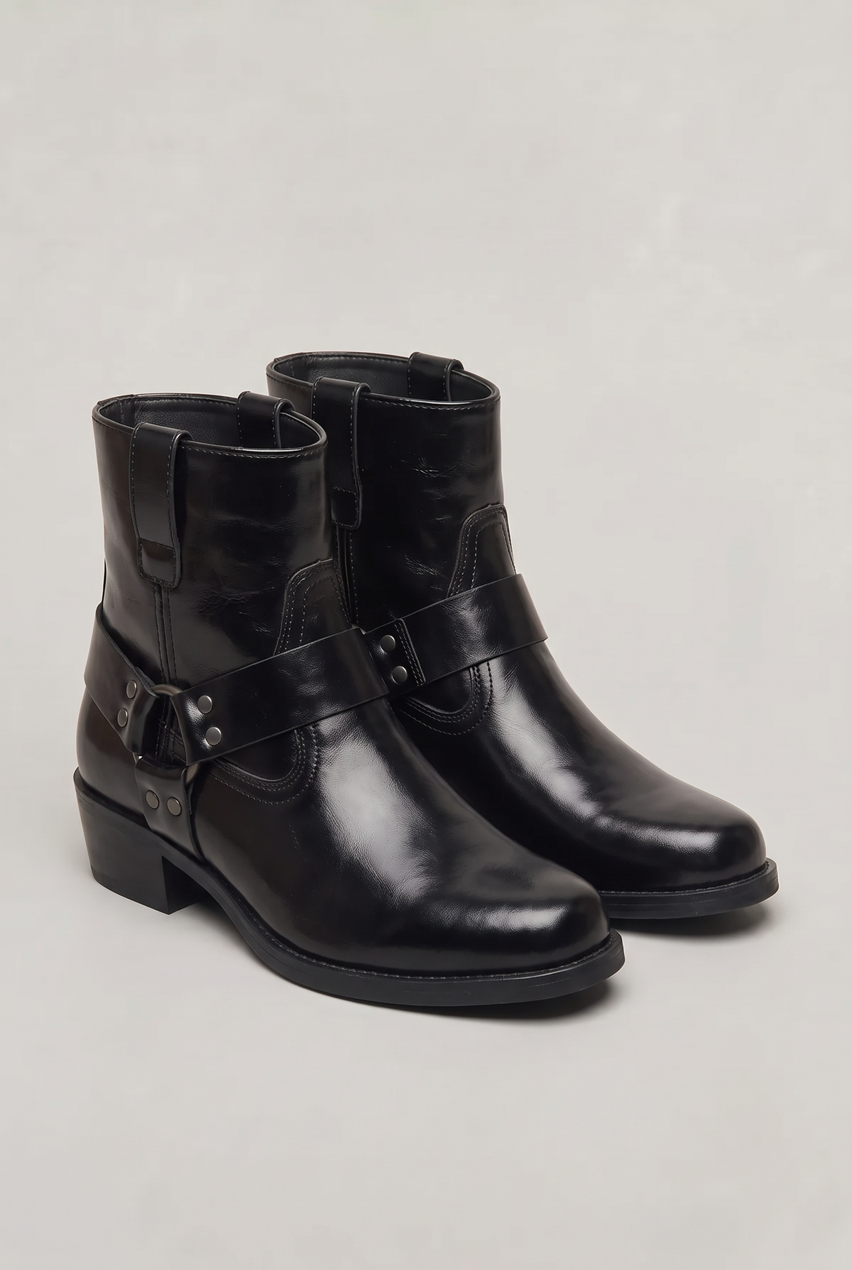 Men’s Leather Side-Zip Harness Ankle Boots
