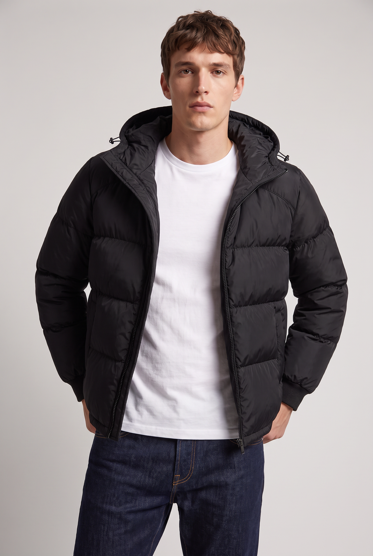 Men’s Hooded Puffer Jacket - Front Zip