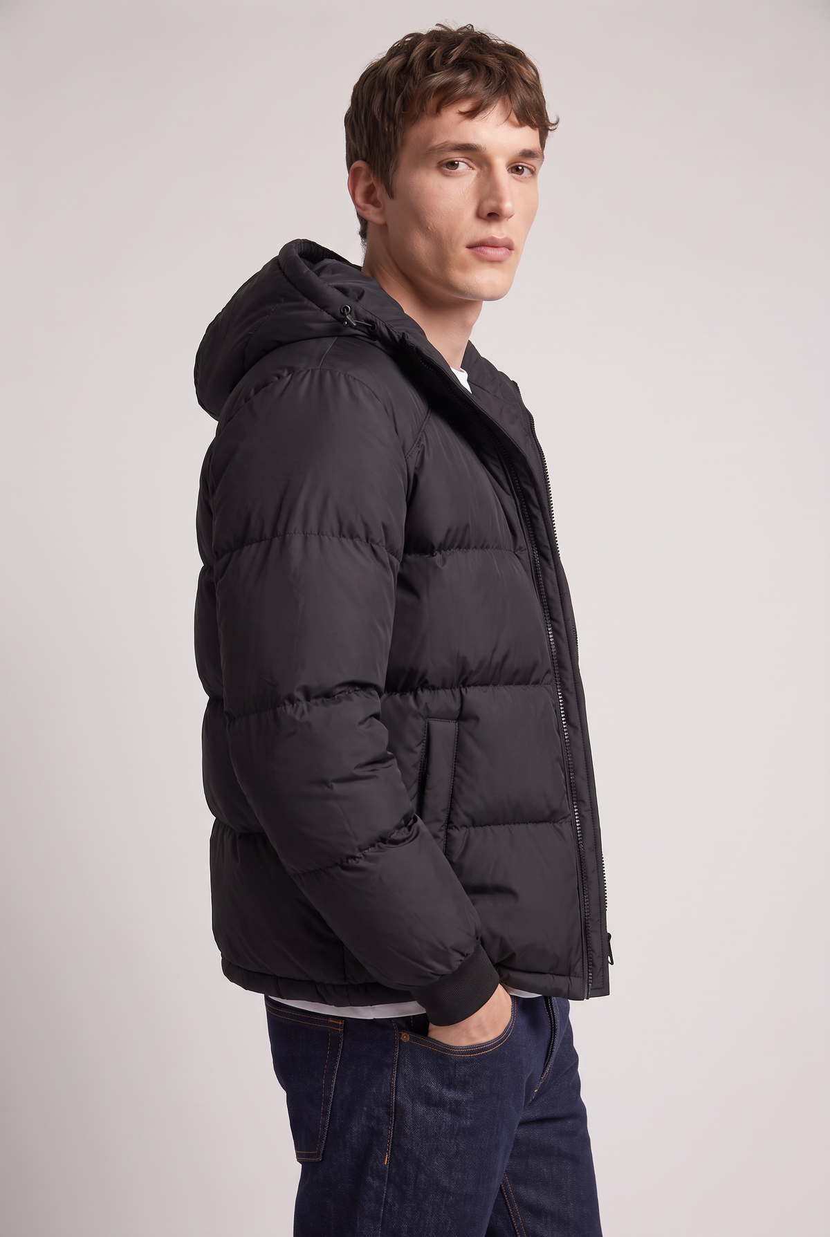 Men’s Hooded Puffer Jacket - Front Zip