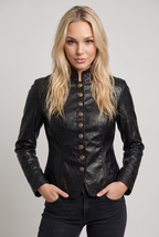 Women’s Faux Leather Military Jacket