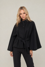 Women’s Belted Cape Jacket - Stand Collar Coat