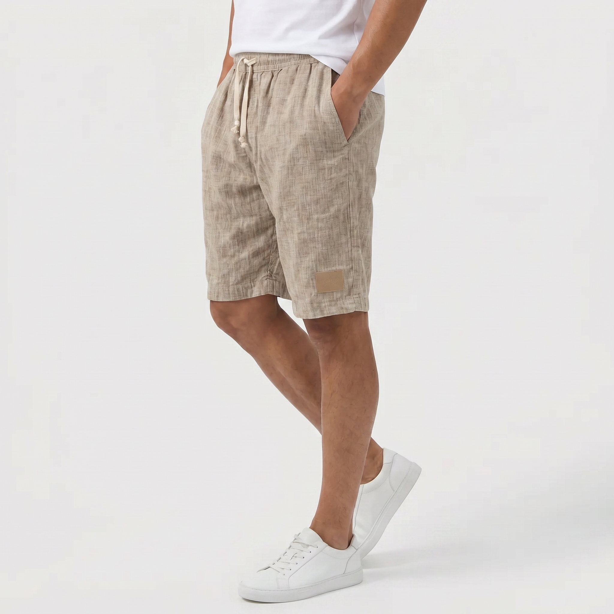 Men's Linen Shorts - Elasticated Waist Drawstring Summer Beach Shorts