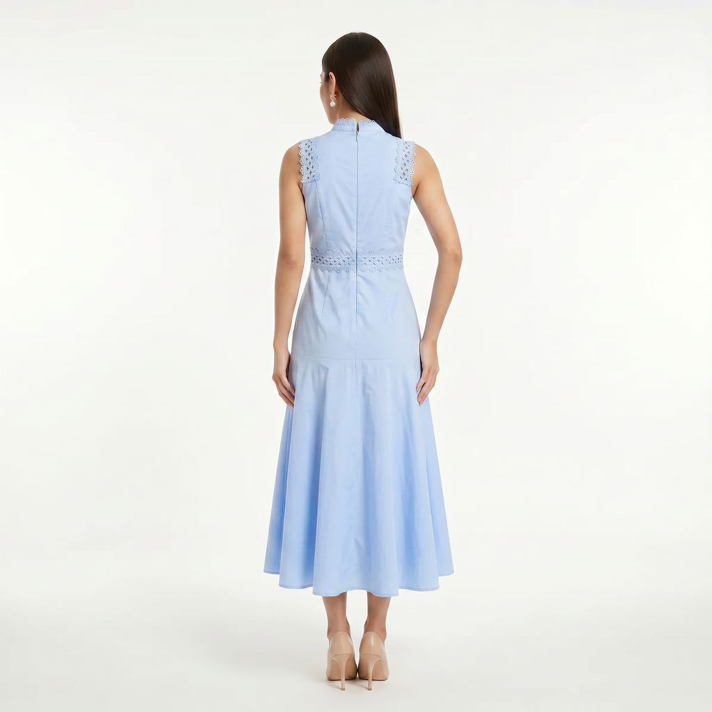 Women's Sleeveless Lace Panel Midi Dress
