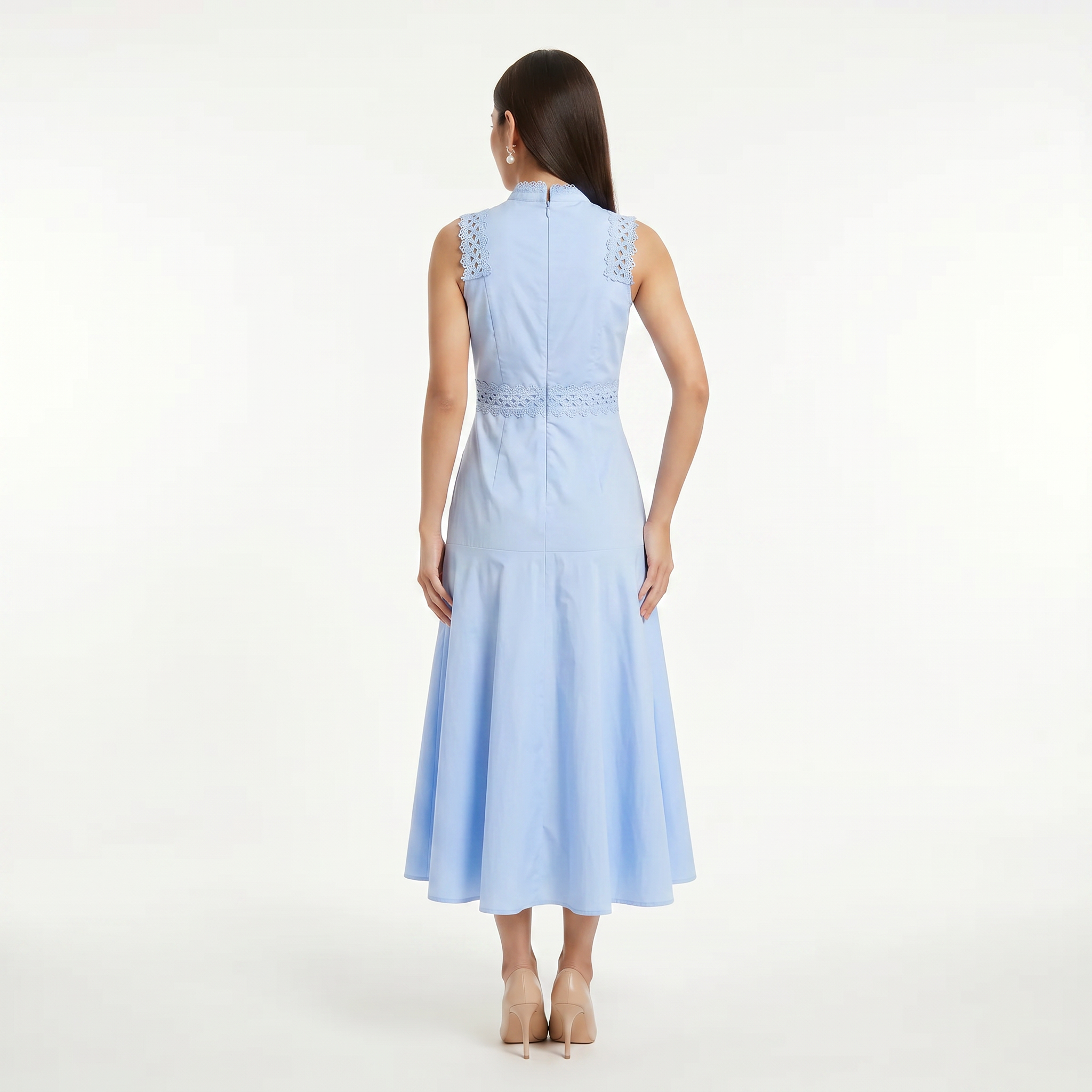 Women's Sleeveless Lace Panel Midi Dress