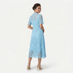 Women’s Elegant Lace Midi Dress – High Neck Silhouette with Refined Cutwork Detail