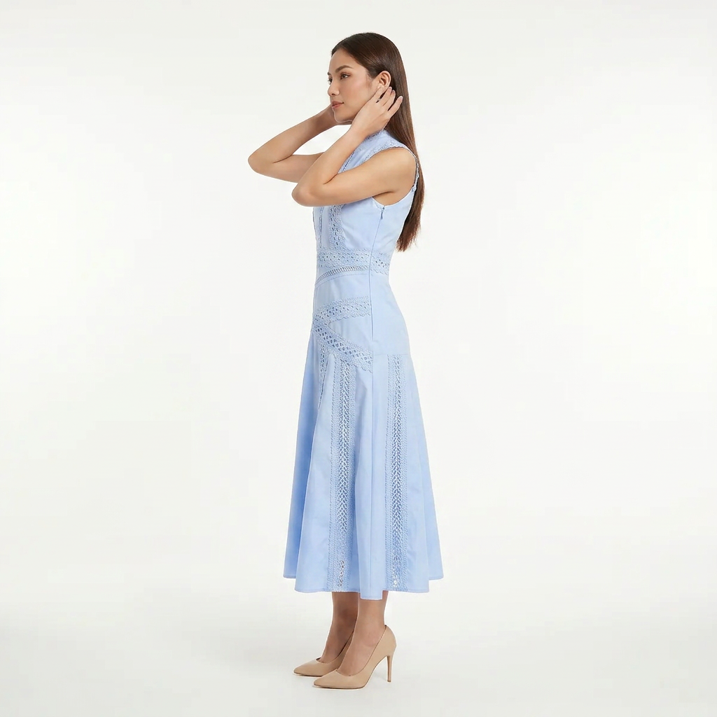 Women's Sleeveless Lace Panel Midi Dress