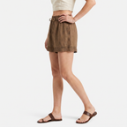 Women's Linen Lace Trim Drawstring Elastic Waist Shorts