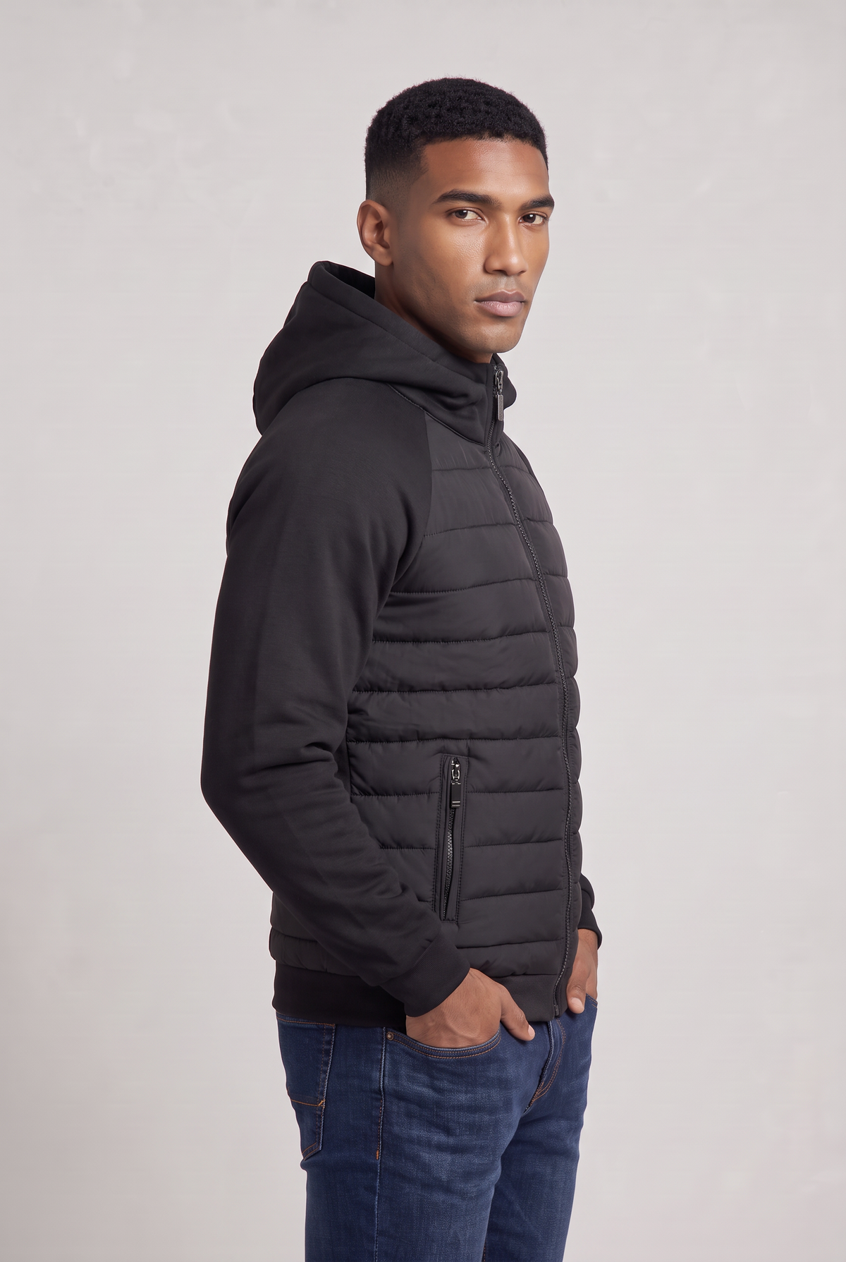 Men’s Hybrid Puffer Jacket Hooded Zip-Up