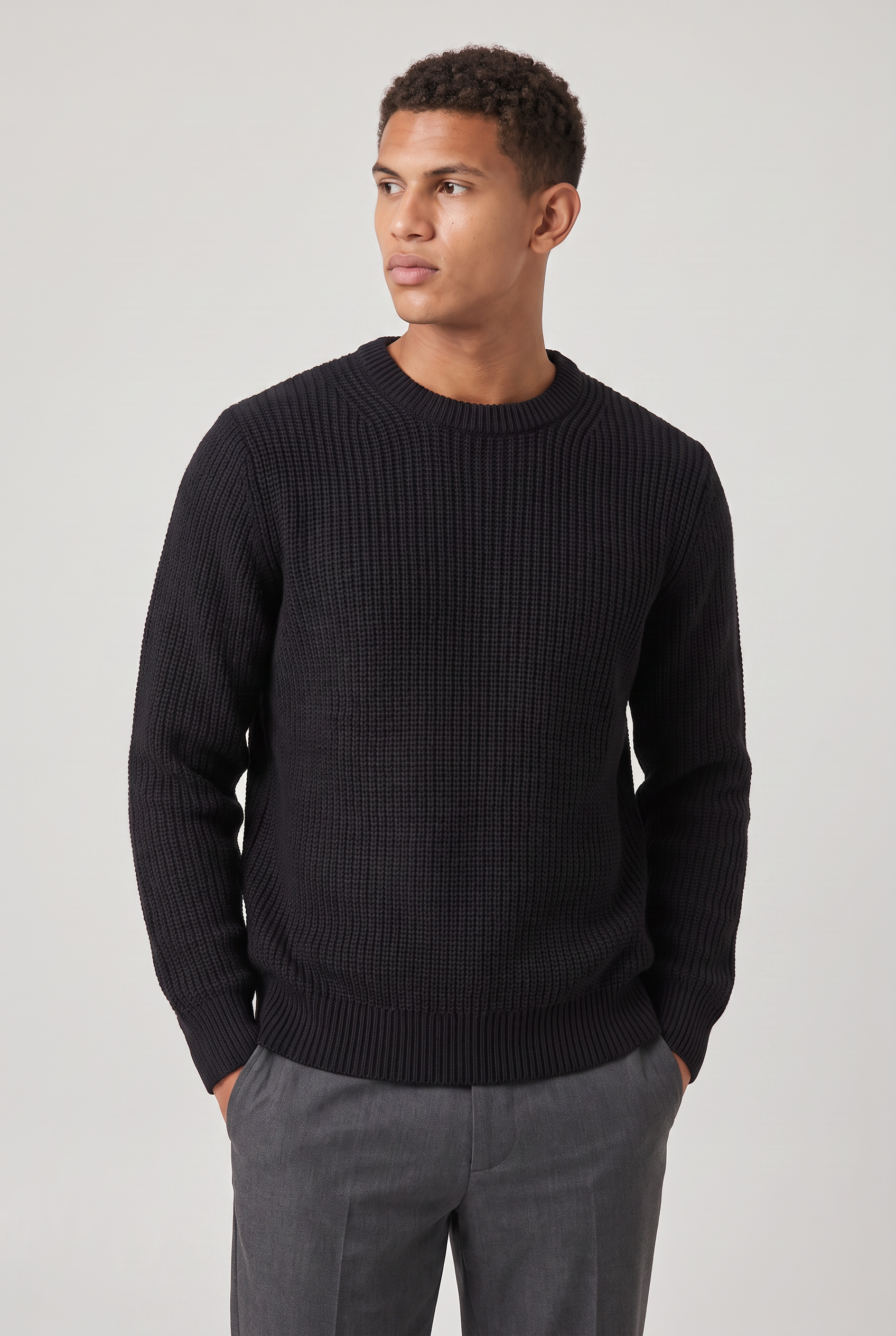 Men's Oversized Ribbed Knit Jumper - Crew Neck Sweater