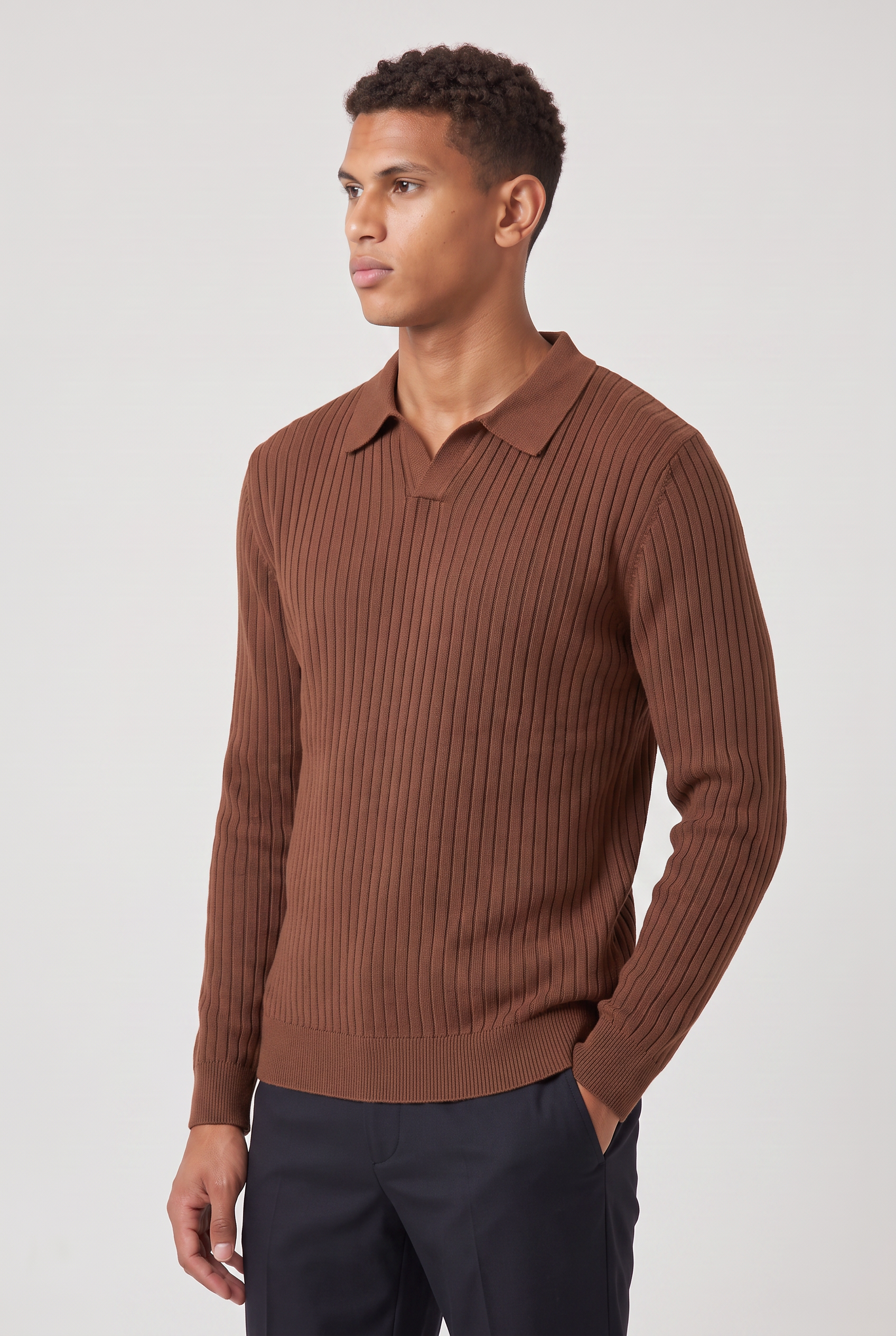 Men’s Cotton Ribbed Long Sleeve Polo