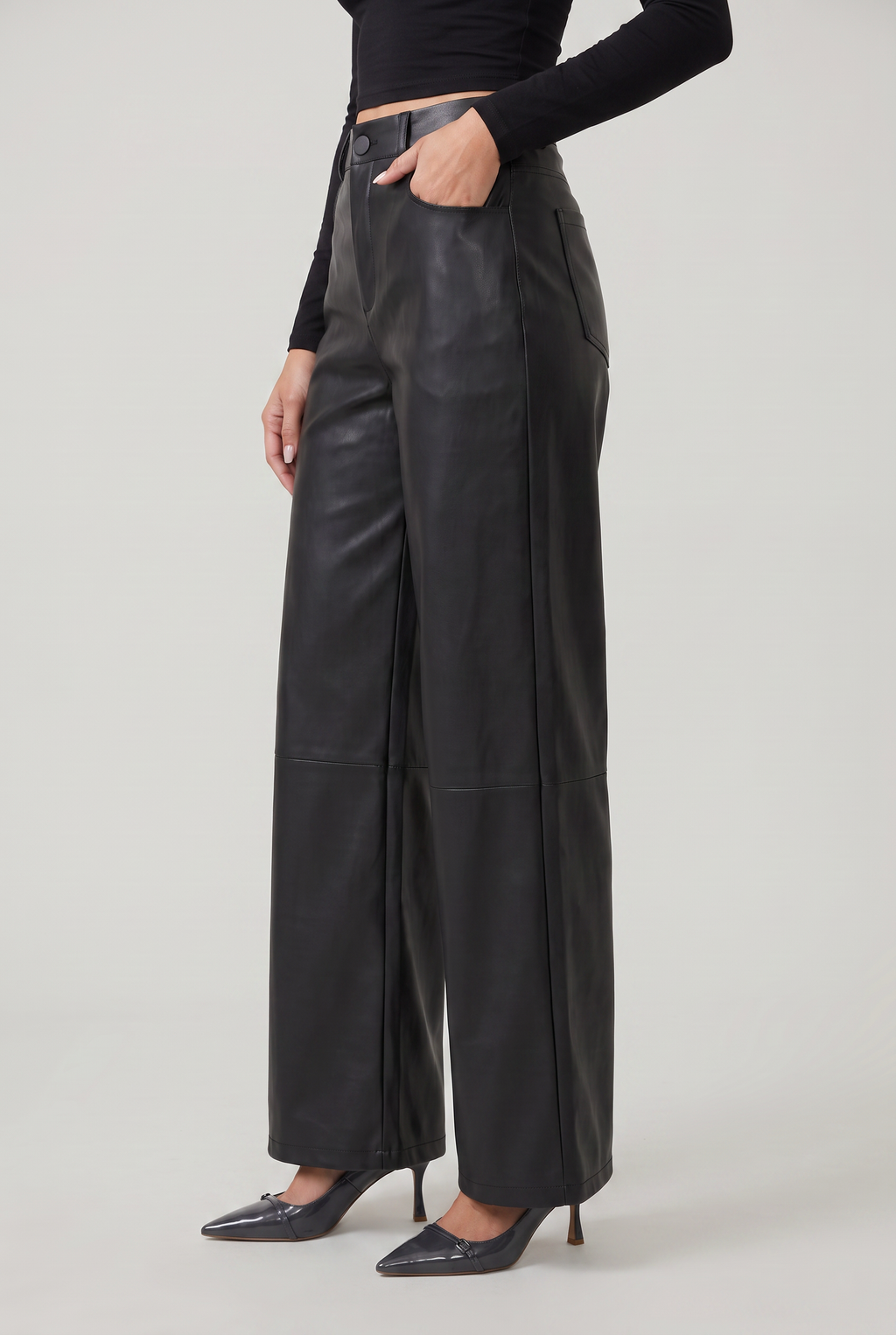 Women’s High-Waist Faux Leather Wide-Leg Trousers