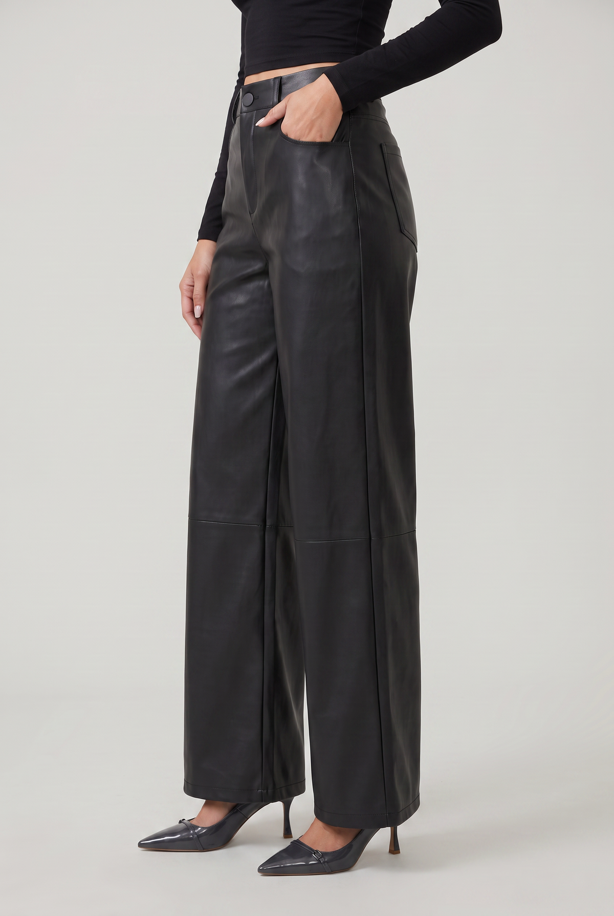 Women’s High-Waist Faux Leather Wide-Leg Trousers
