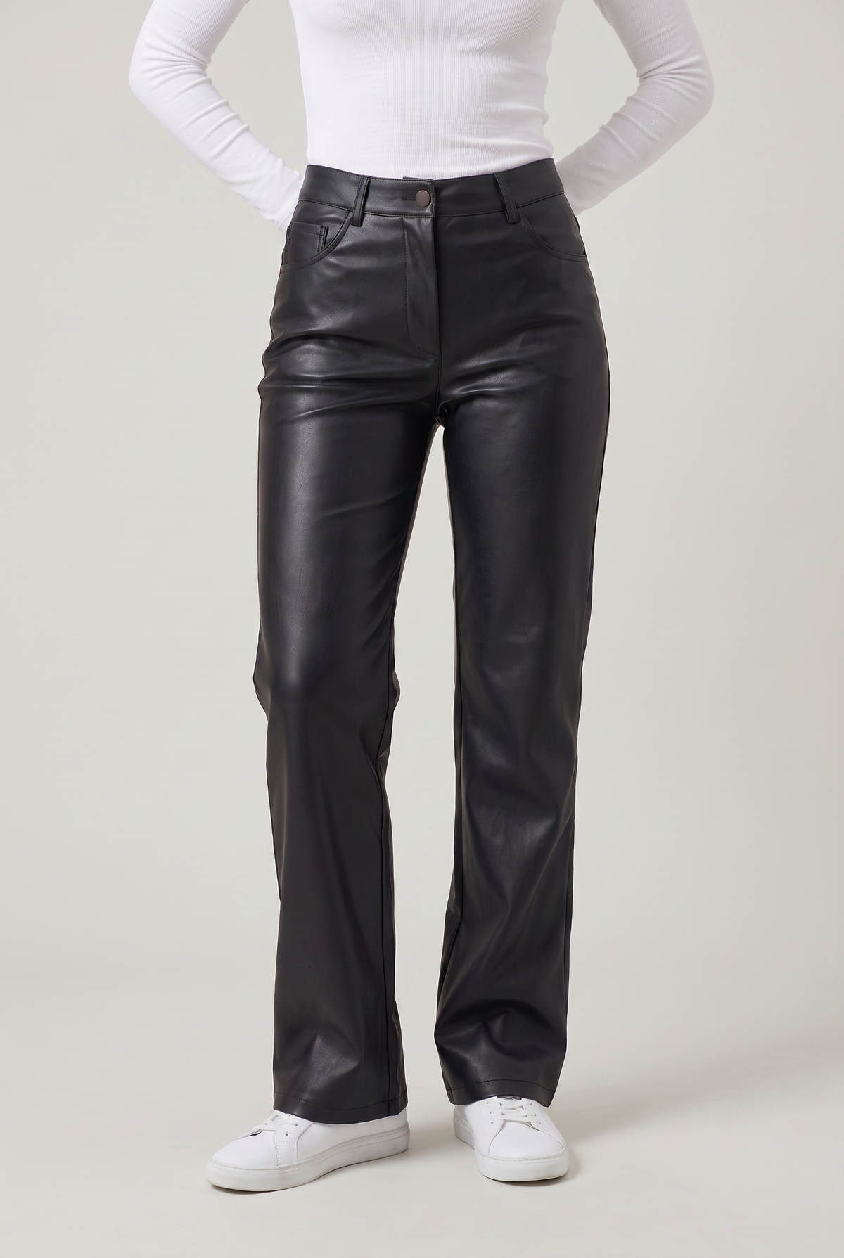 Women's Casual Coated High-Waisted Straight-Leg Trousers
