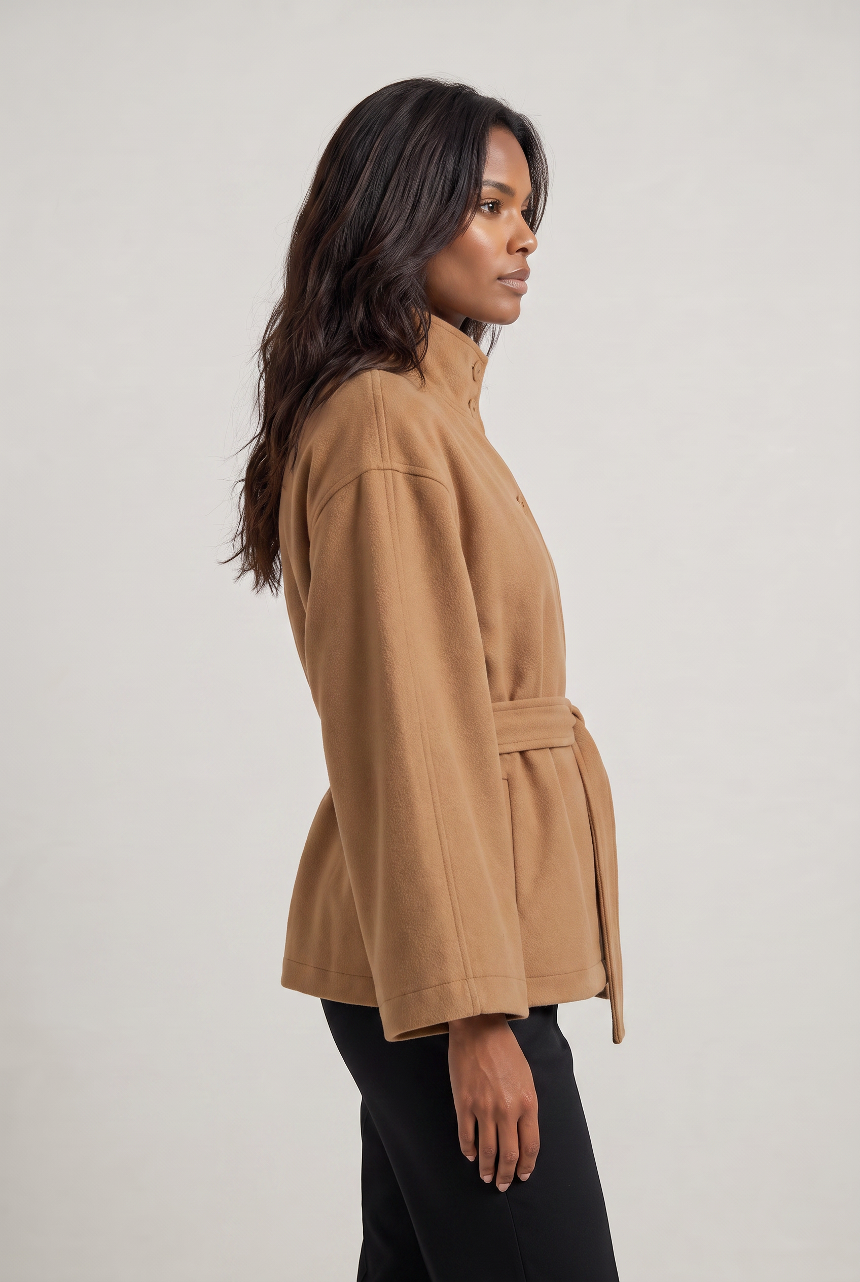 Women’s Belted Cape Jacket - Stand Collar Coat