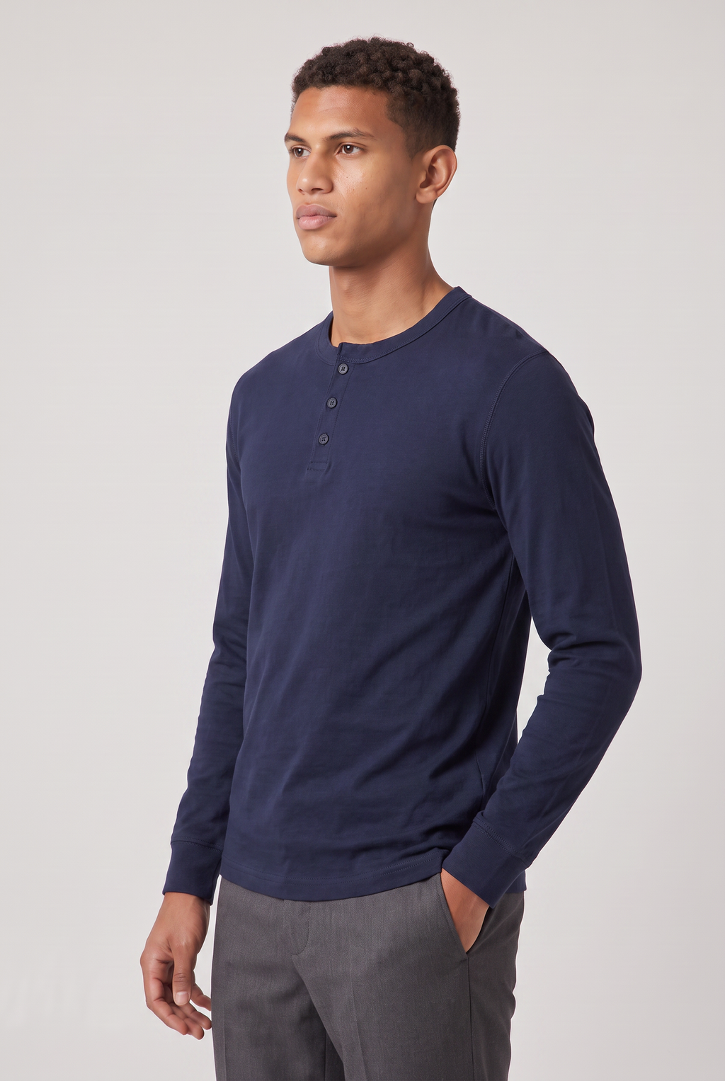 Men’s Long Sleeve Henley Shirt - Button Neck Regular Fit