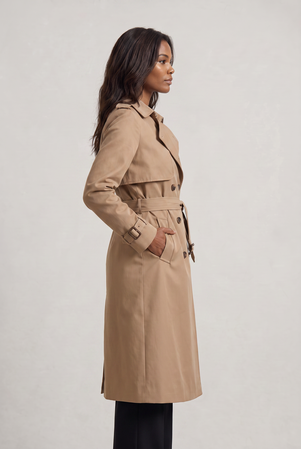 Women's Double-Breasted Belted Longline Trench Coat