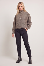 Women’s Checked Jacket Funnel Neck Cropped Fit