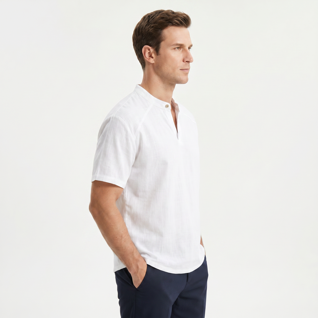 Men's Linen Short Sleeve Henley T-Shirt
