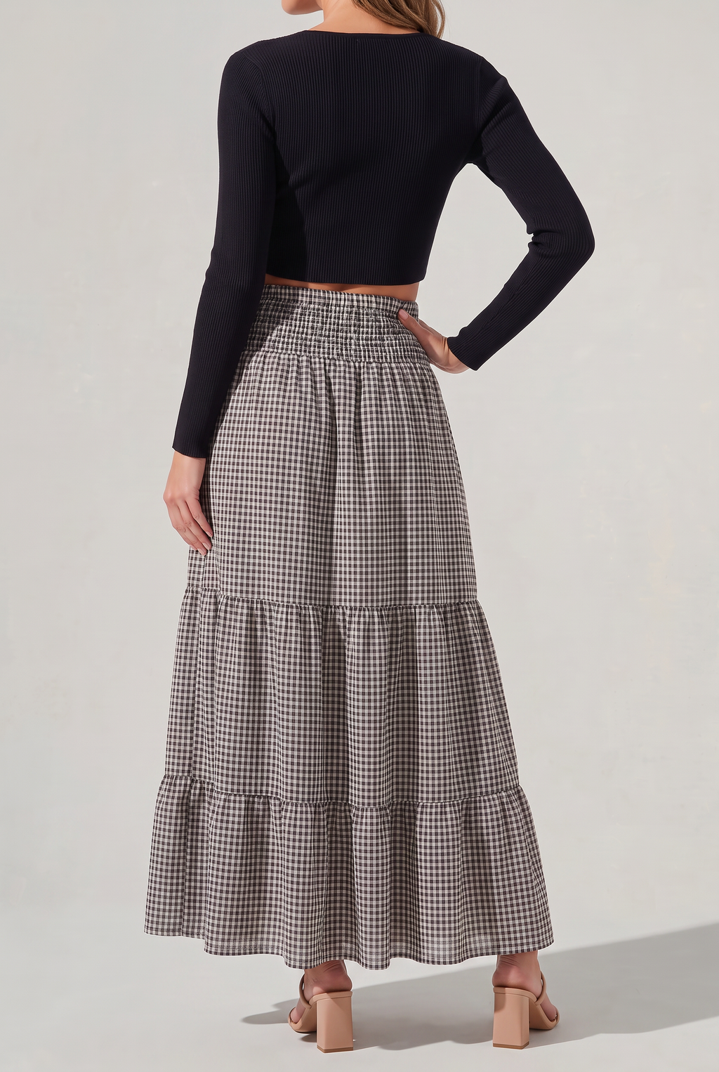 Women’s Checked Tiered A-Line Maxi Skirt