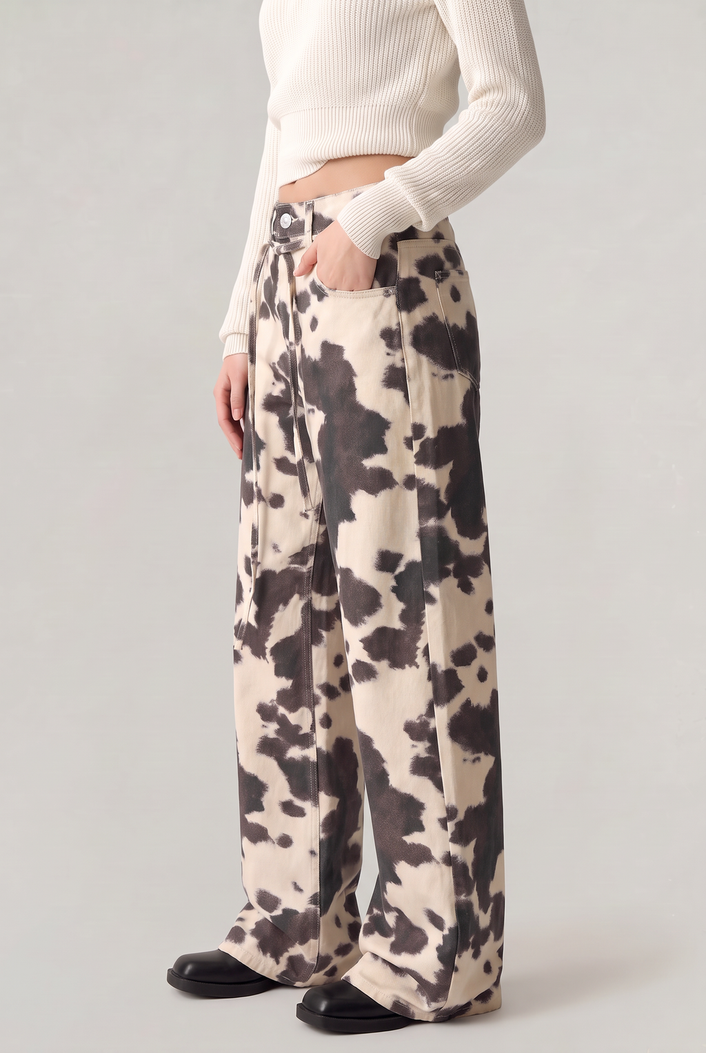 Women’s Cow Print Wide-Leg Jeans