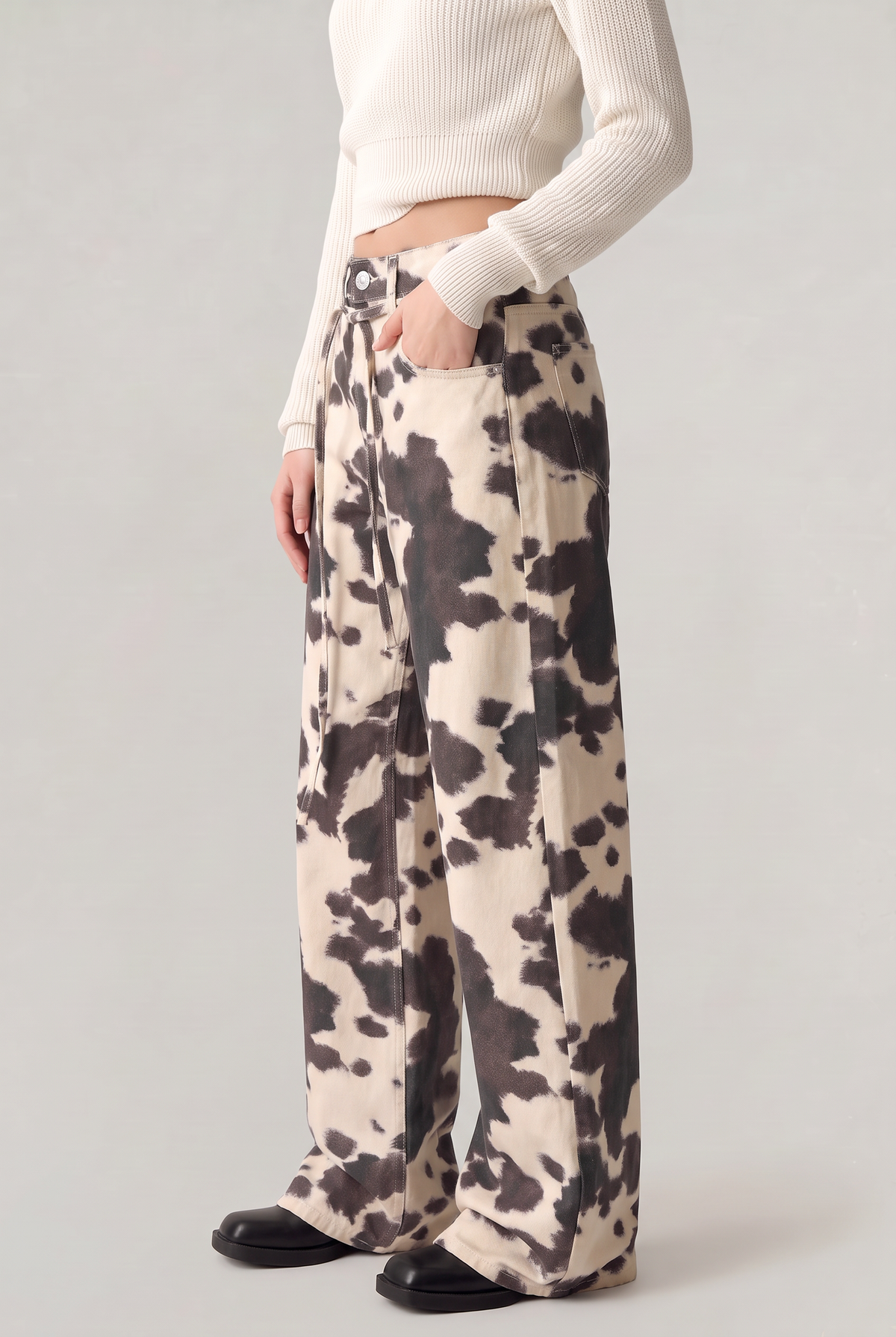 Women’s Cow Print Wide-Leg Jeans