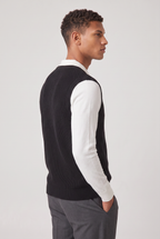 Men's Sweater Vest - Ribbed Knit V Neck Sleeveless