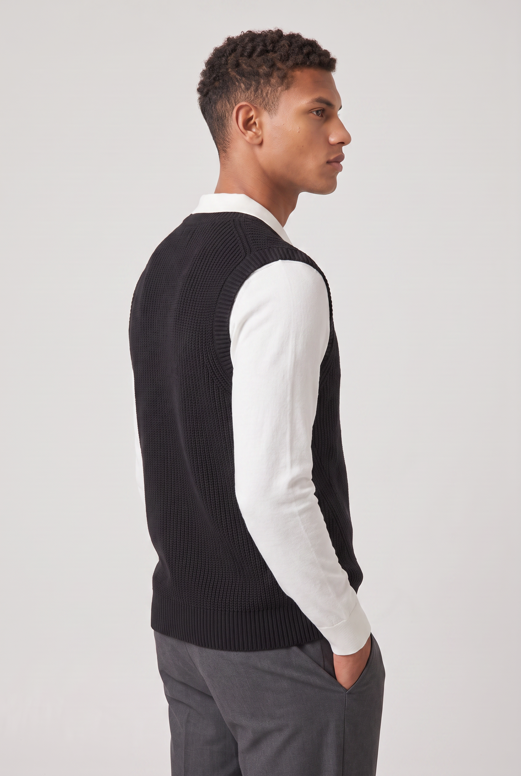 Men's Sweater Vest - Ribbed Knit V Neck Sleeveless
