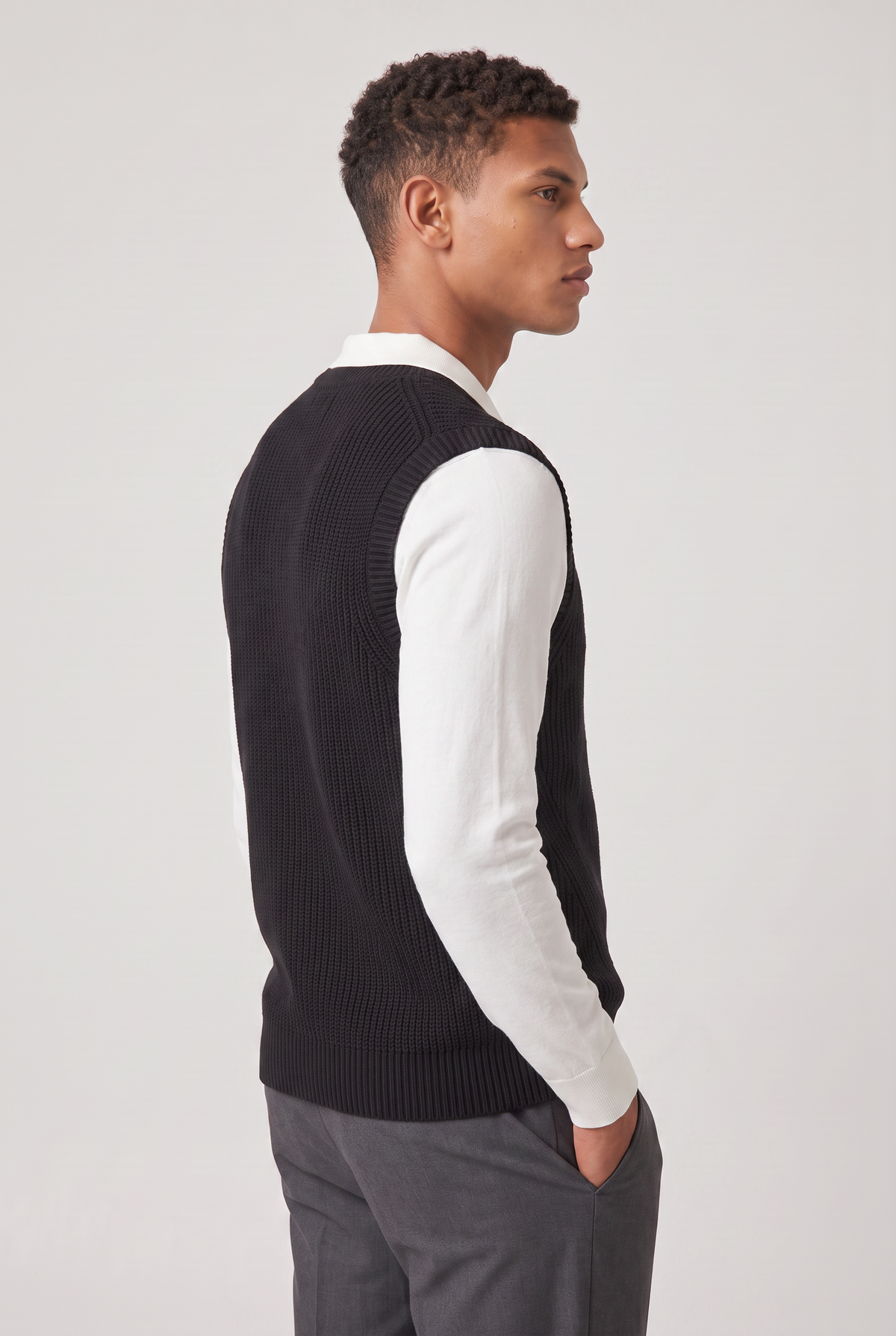 Men's Sweater Vest - Ribbed Knit V Neck Sleeveless