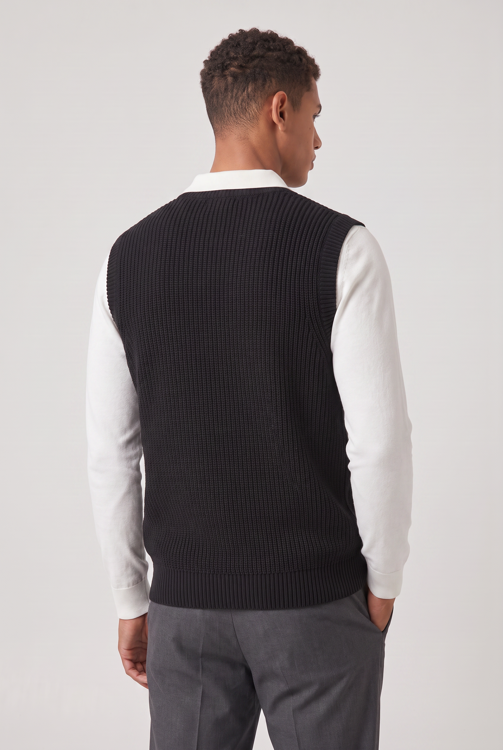 Men's Sweater Vest - Ribbed Knit V Neck Sleeveless