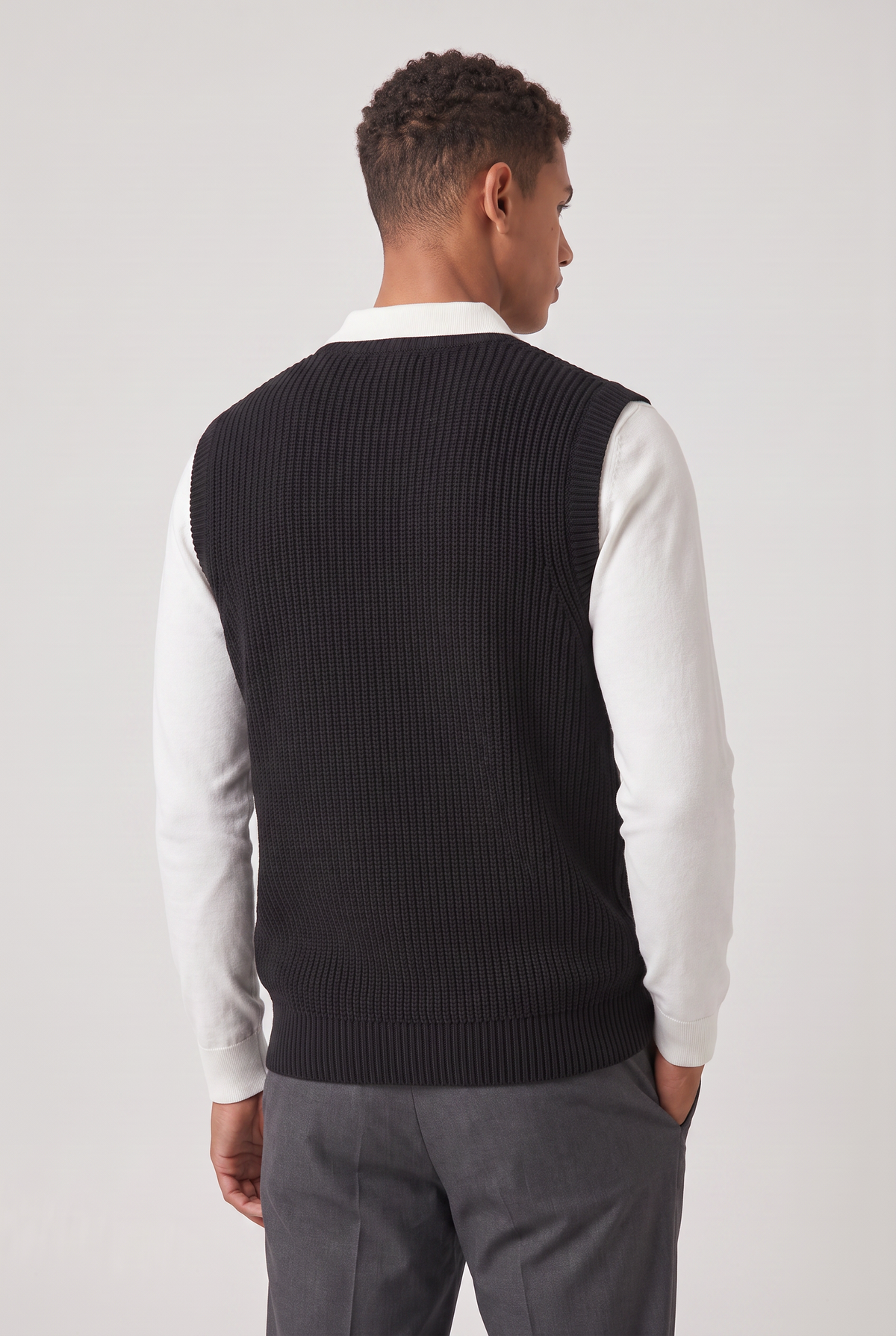 Men's Sweater Vest - Ribbed Knit V Neck Sleeveless