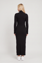 Women’s Knitted Midi Dress Long Sleeve Polo Collar Ribbed
