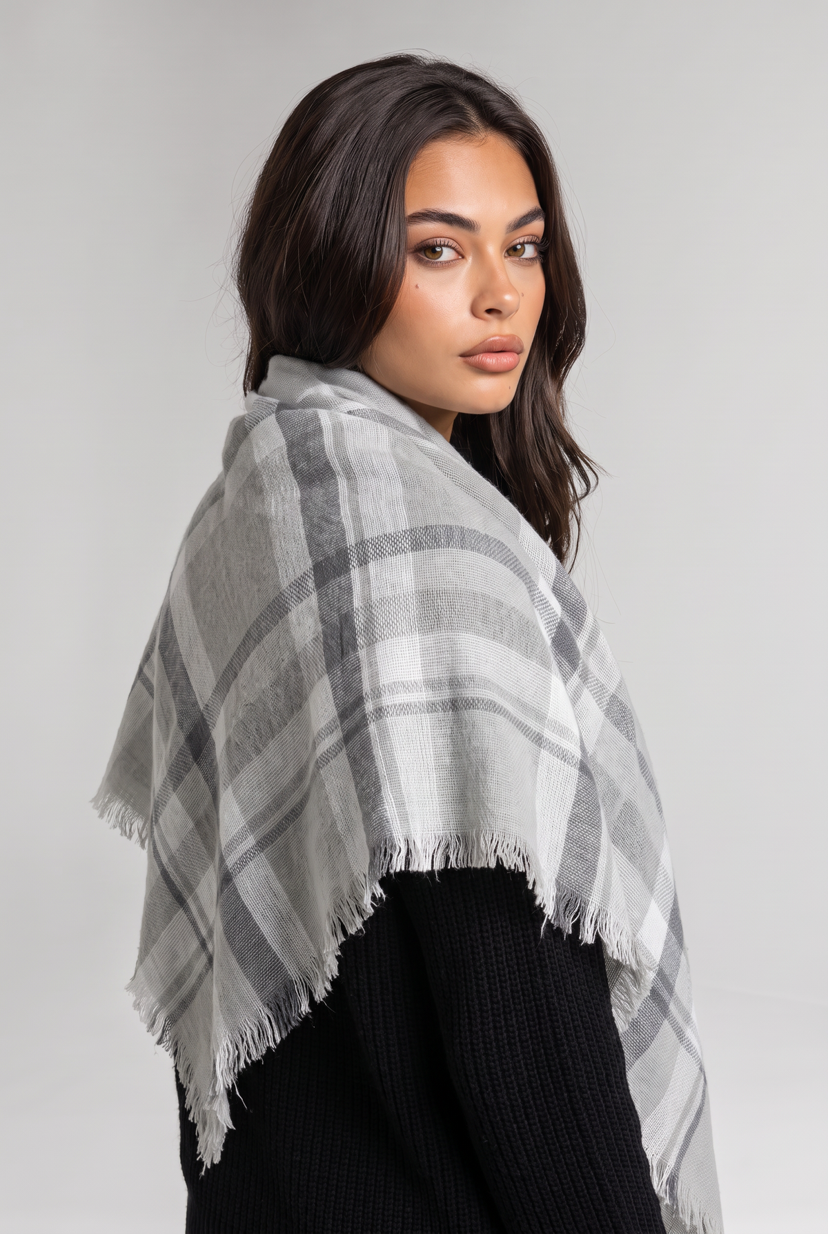 Women’s Tartan Triangle Scarf Frayed Edge