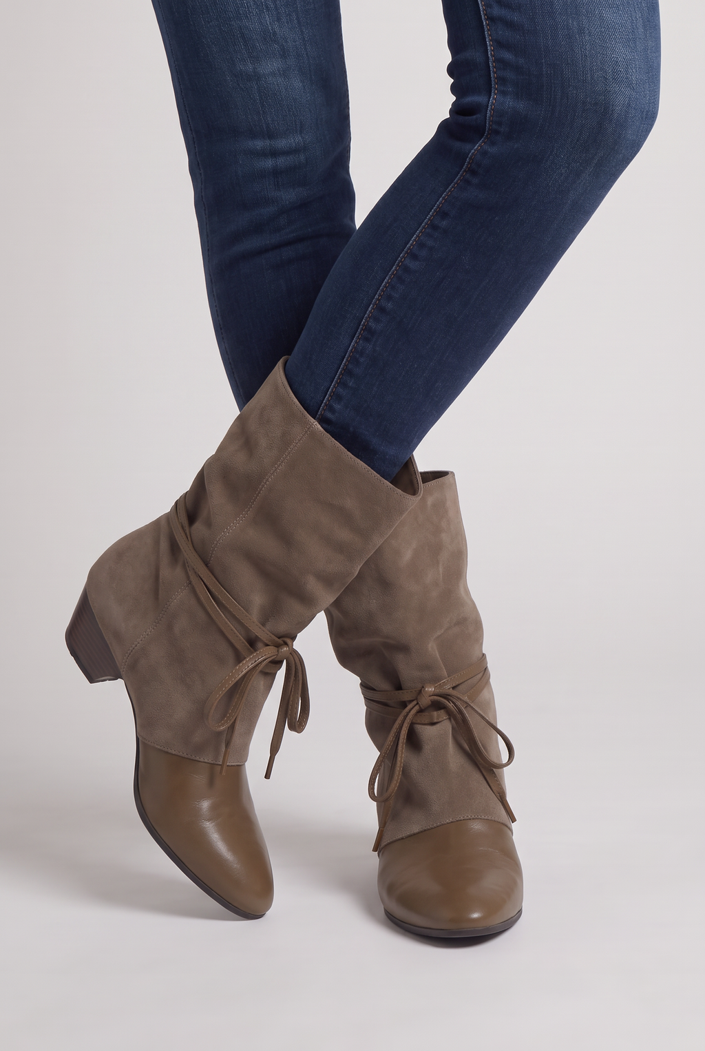 Women’s Microfiber Mid-Calf Boots Tie Detail