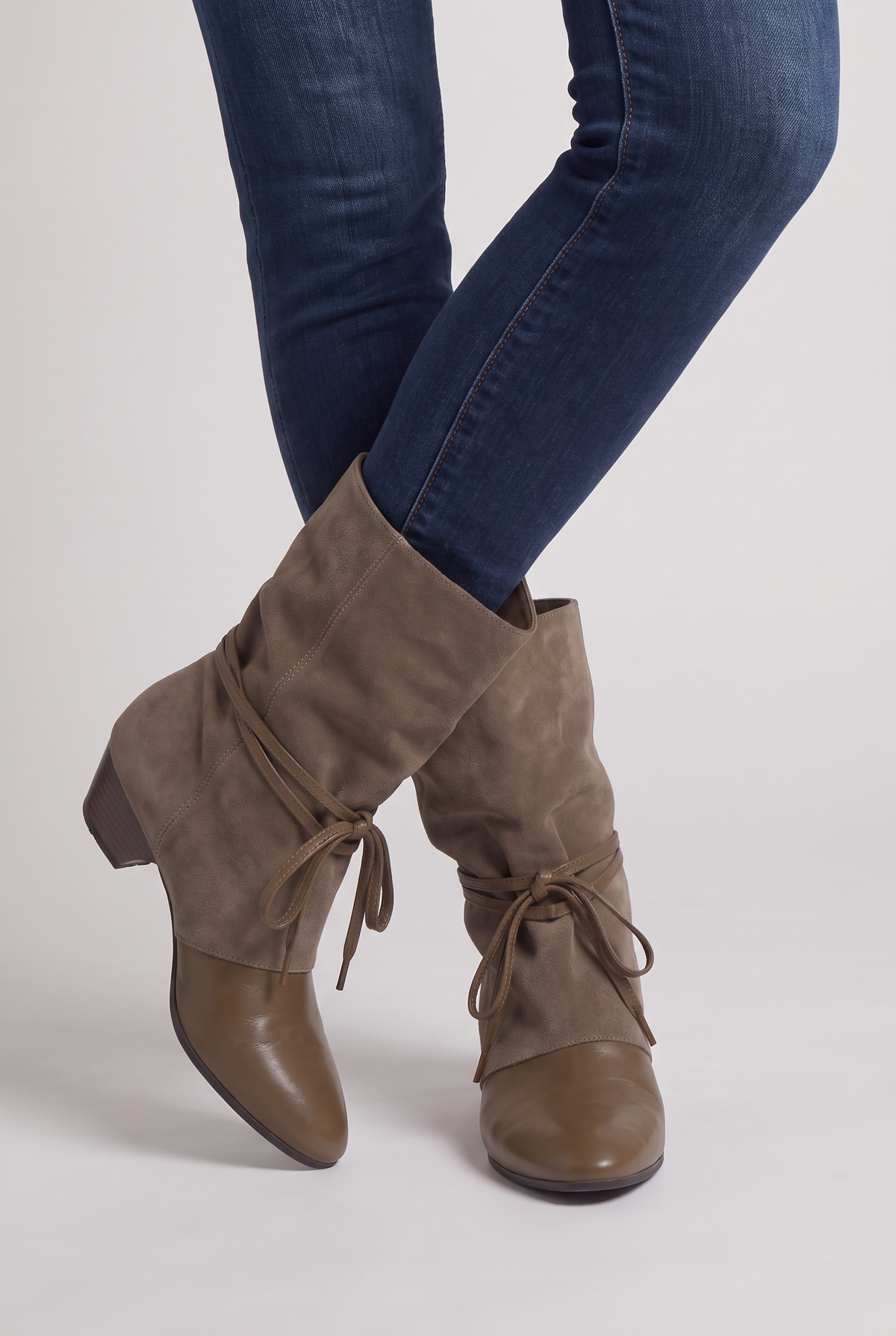Women’s Microfiber Mid-Calf Boots Tie Detail