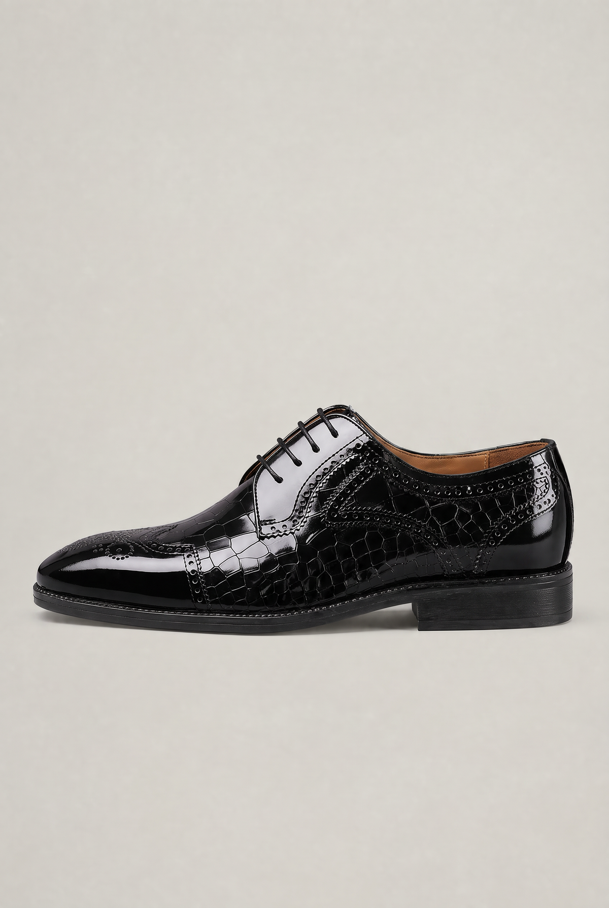 Men’s Patent Croc-Effect Brogue Shoes